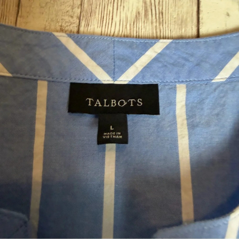 Talbots Blue Fancy Stripe Tie Sleeve Top - Picture 5 of 9